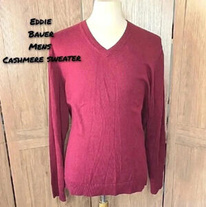 Mens Burgundy Cashmere V-Neck Sweater Eddie Bauer